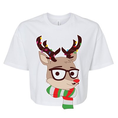 Hipster Red Nose Reindeer Christmas Lights Bella+Canvas Jersey Crop Tee