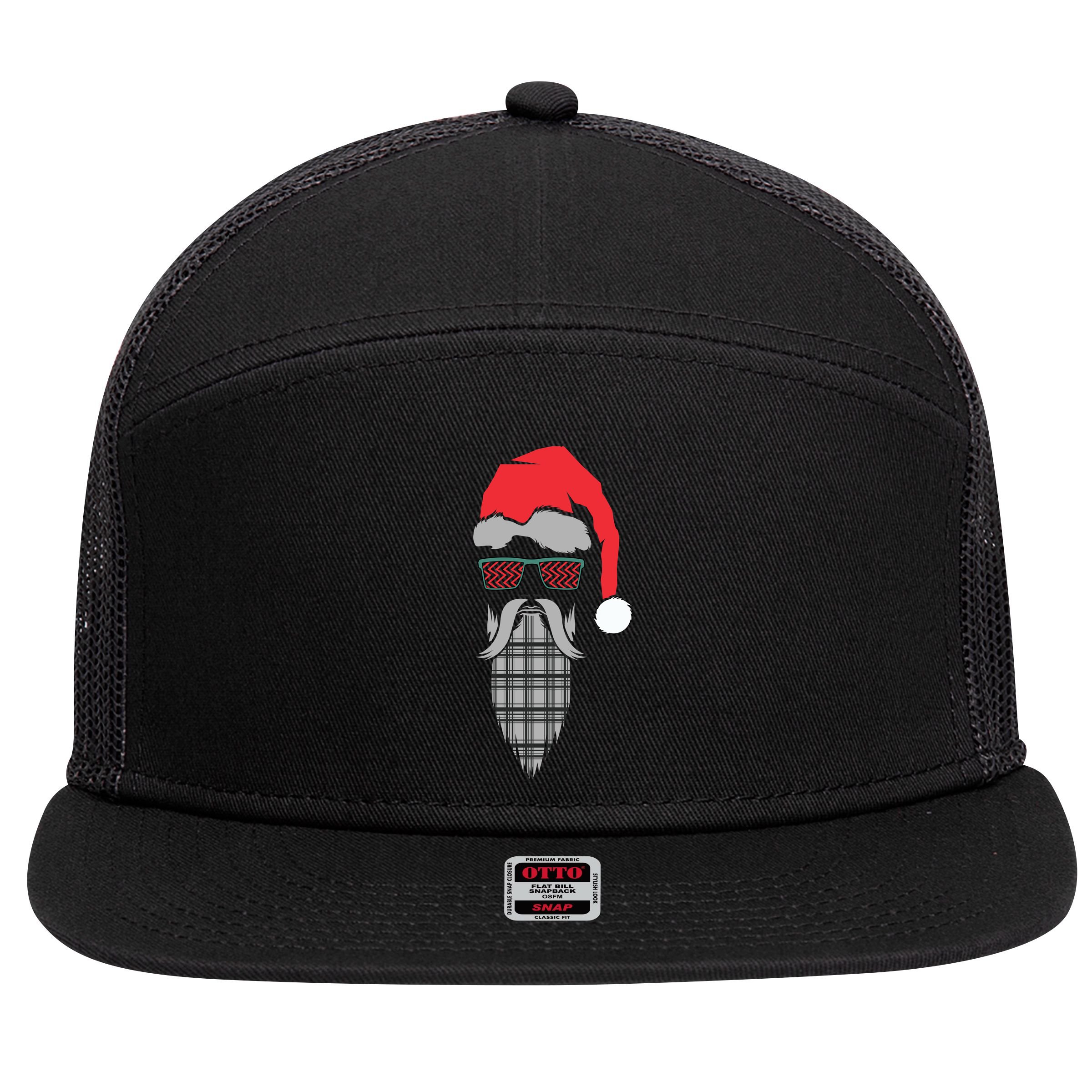 Hipster Santa Claus 7 Panel Mesh Trucker Snapback Hat