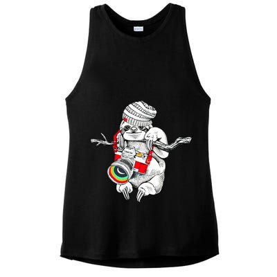 Hipster Sloth With Retro Camera Ladies PosiCharge Tri-Blend Wicking Tank