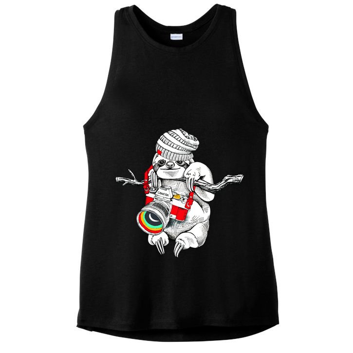 Hipster Sloth With Retro Camera Ladies PosiCharge Tri-Blend Wicking Tank