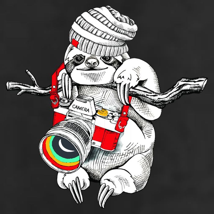 Hipster Sloth With Retro Camera Garment-Dyed Fleece Hoodie