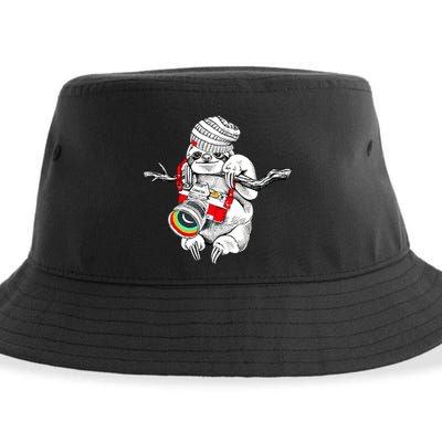 Hipster Sloth With Retro Camera Sustainable Bucket Hat