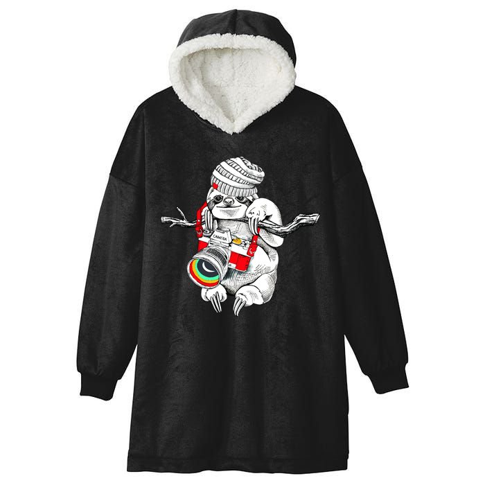 Hipster Sloth With Retro Camera Hooded Wearable Blanket
