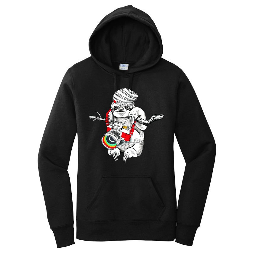Hipster Sloth With Retro Camera Women's Pullover Hoodie