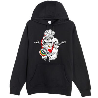 Hipster Sloth With Retro Camera Premium Pullover Hoodie