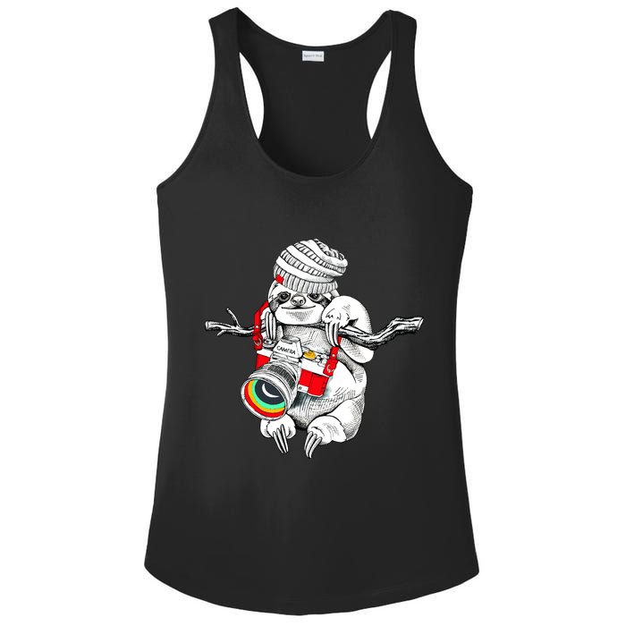 Hipster Sloth With Retro Camera Ladies PosiCharge Competitor Racerback Tank