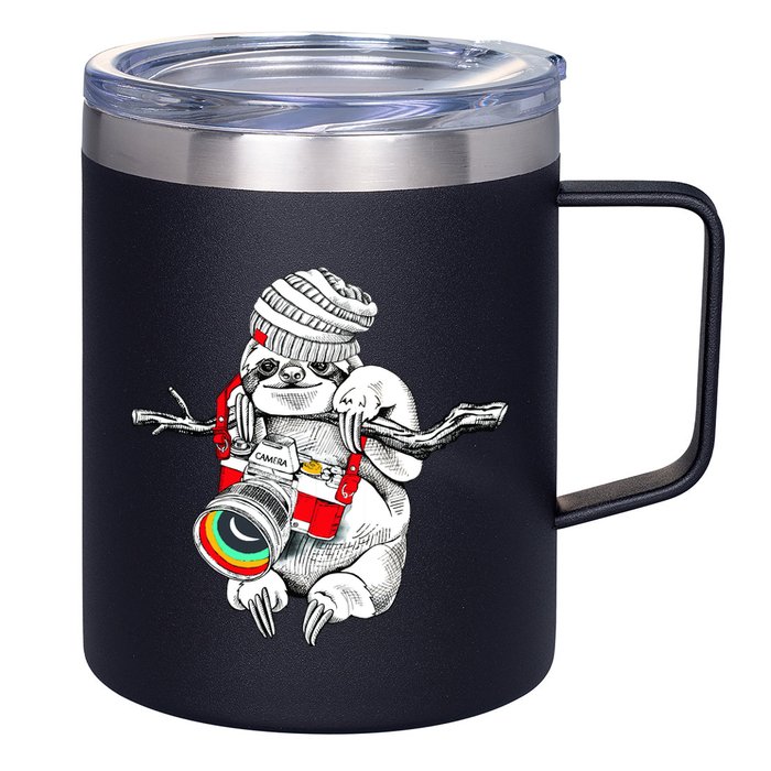 Hipster Sloth With Retro Camera 12oz Stainless Steel Coffee Mug
