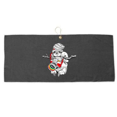 Hipster Sloth With Retro Camera Large Microfiber Waffle Golf Towel