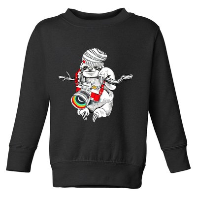 Hipster Sloth With Retro Camera Toddler Sweatshirt