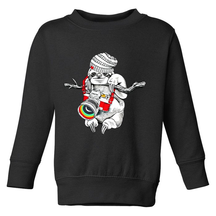Hipster Sloth With Retro Camera Toddler Sweatshirt