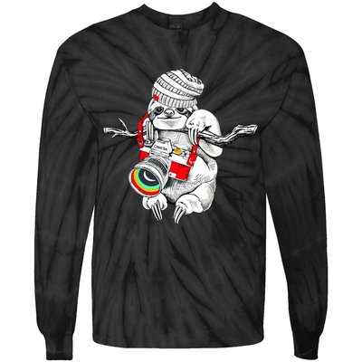 Hipster Sloth With Retro Camera Tie-Dye Long Sleeve Shirt