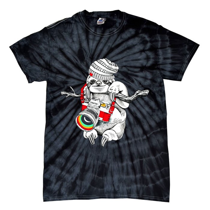 Hipster Sloth With Retro Camera Tie-Dye T-Shirt