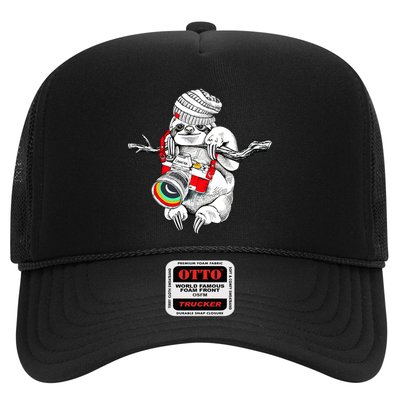 Hipster Sloth With Retro Camera Trucker Hat