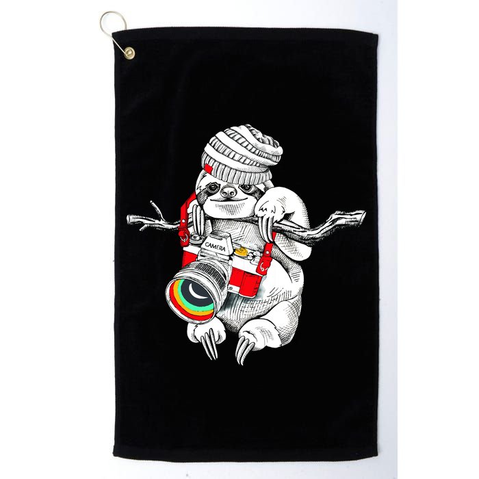 Hipster Sloth With Retro Camera Golf Towel