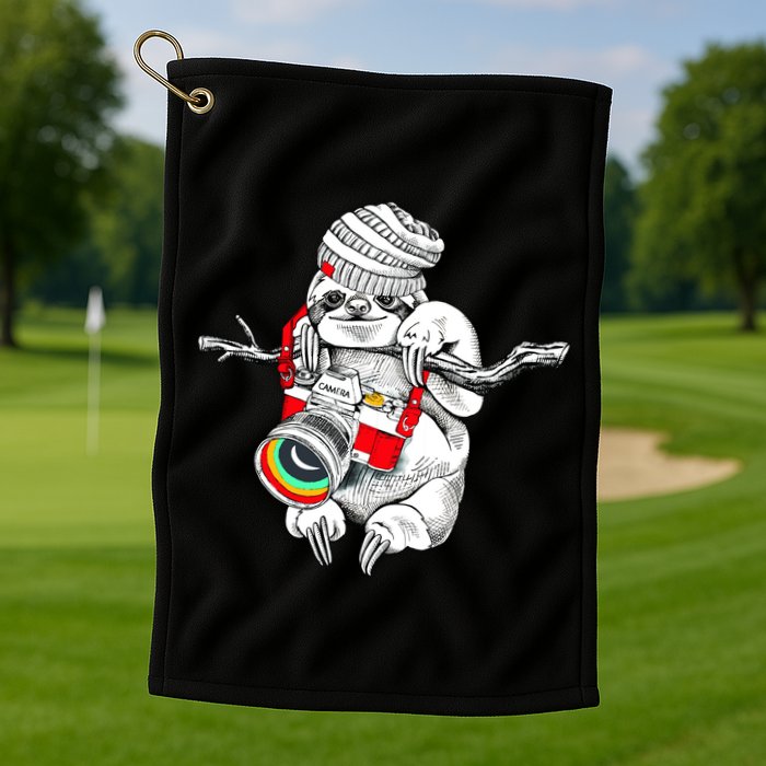 Hipster Sloth With Retro Camera Golf Towel