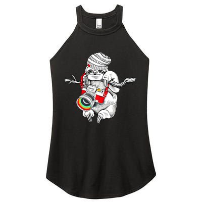 Hipster Sloth With Retro Camera Women's Perfect Tri Rocker Tank