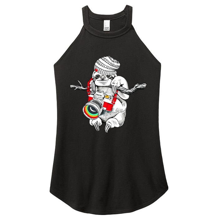 Hipster Sloth With Retro Camera Women's Perfect Tri Rocker Tank