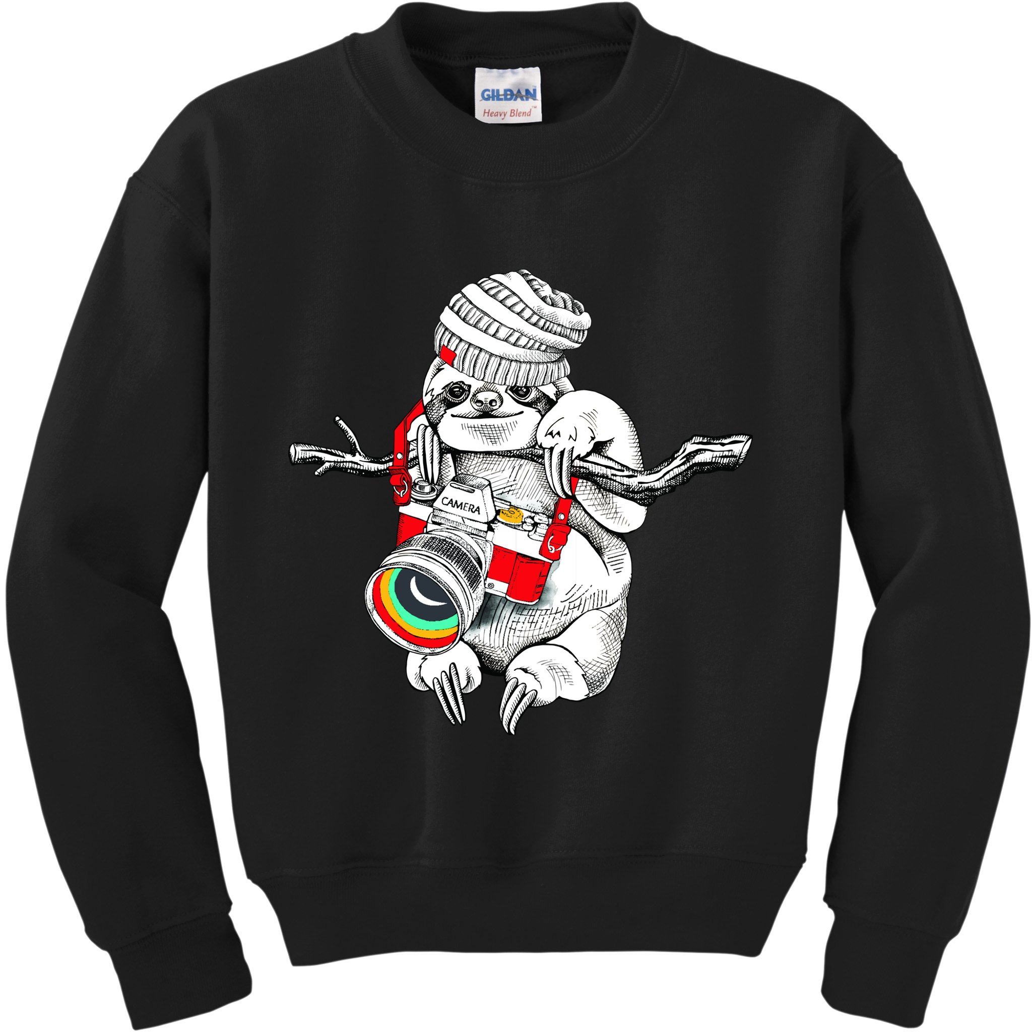 Hipster Sloth With Retro Camera Kids Sweatshirt