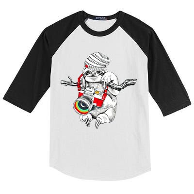 Hipster Sloth With Retro Camera Kids Colorblock Raglan Jersey