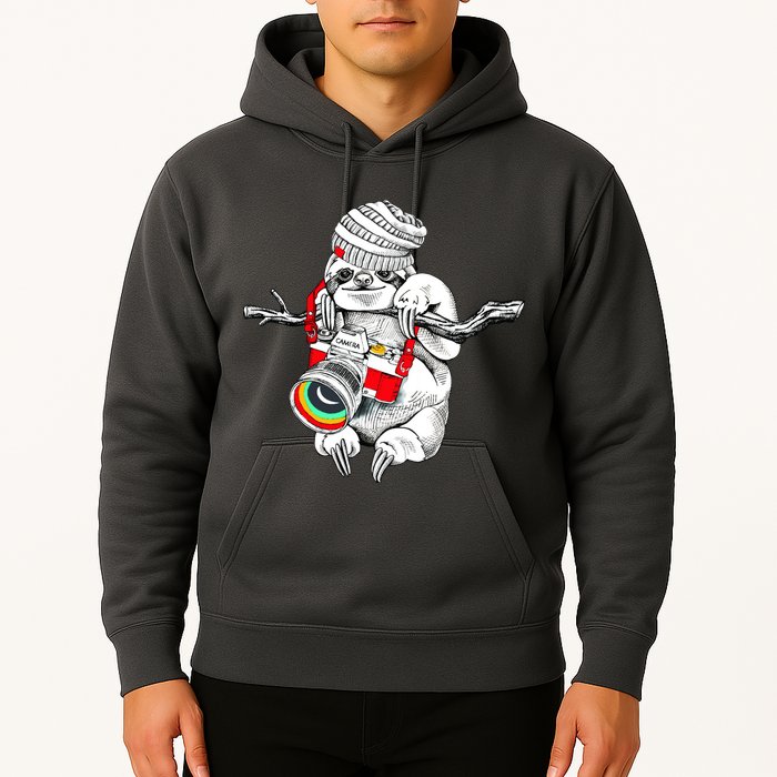 Hipster Sloth With Retro Camera Hoodie