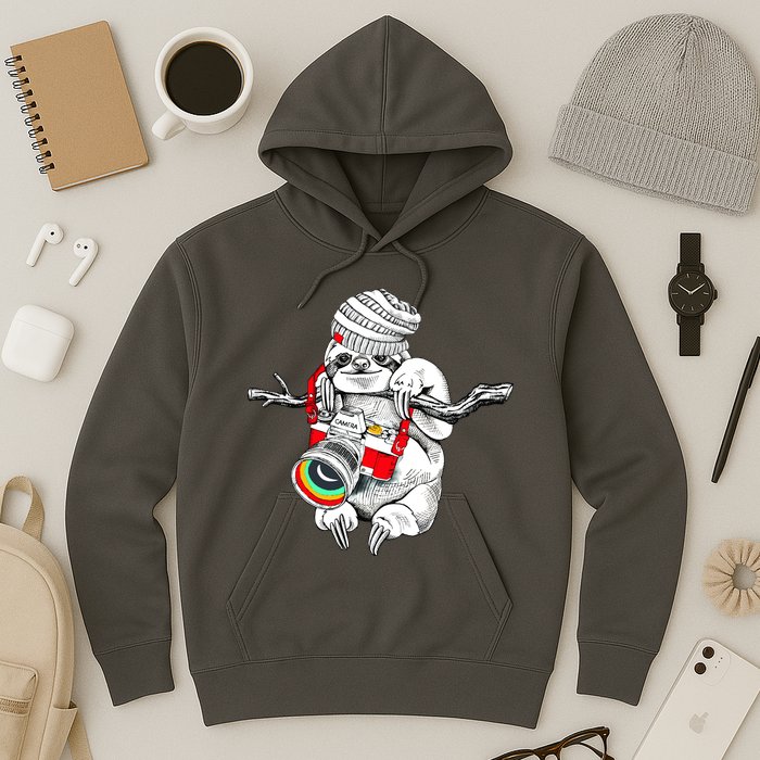Hipster Sloth With Retro Camera Hoodie
