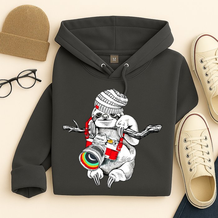 Hipster Sloth With Retro Camera Hoodie