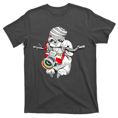 Hipster Sloth With Retro Camera T-Shirt