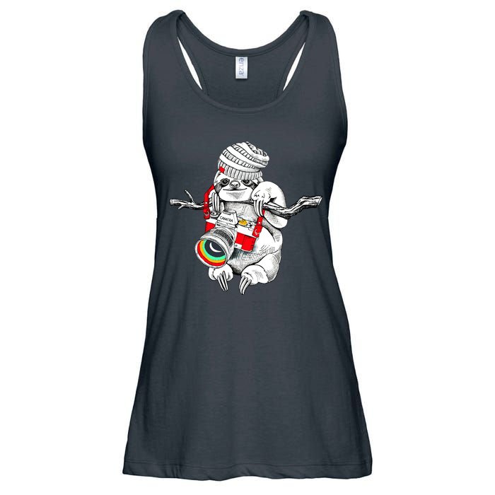 Hipster Sloth With Retro Camera Ladies Essential Flowy Tank