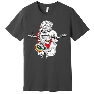 Hipster Sloth With Retro Camera Premium T-Shirt