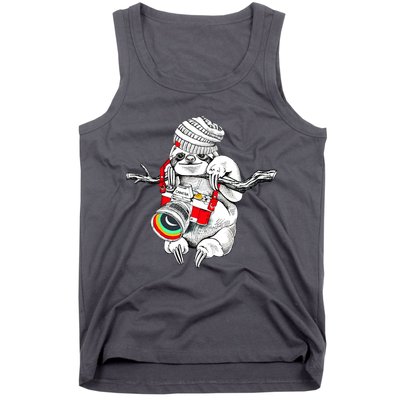 Hipster Sloth With Retro Camera Tank Top