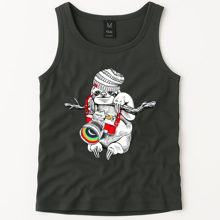 Hipster Sloth With Retro Camera Tank Top