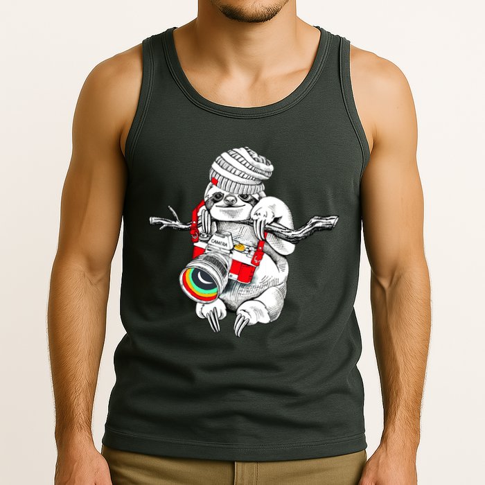 Hipster Sloth With Retro Camera Tank Top