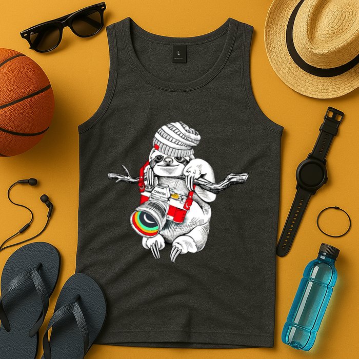 Hipster Sloth With Retro Camera Tank Top