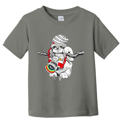 Hipster Sloth With Retro Camera Toddler T-Shirt