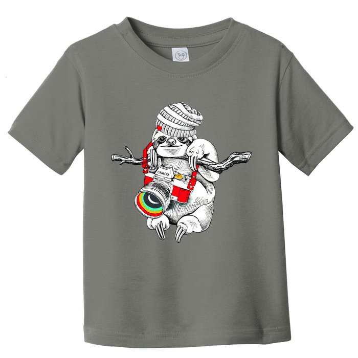 Hipster Sloth With Retro Camera Toddler T-Shirt
