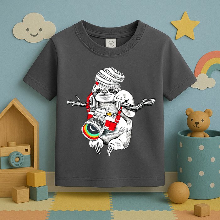 Hipster Sloth With Retro Camera Toddler T-Shirt