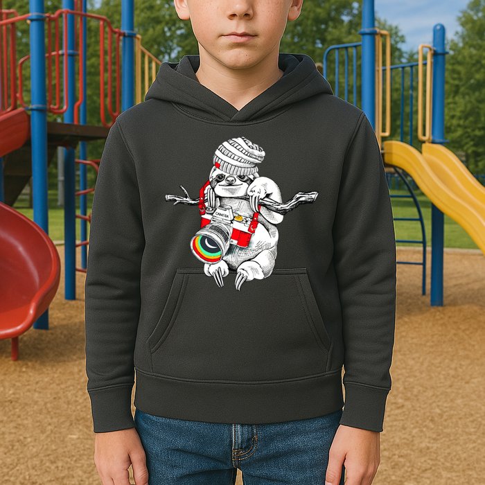 Hipster Sloth With Retro Camera Kids Hoodie