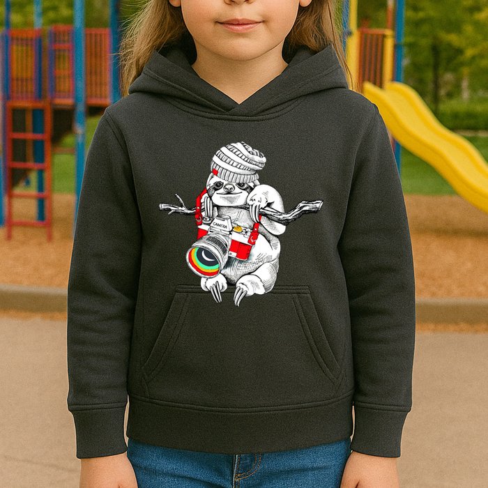 Hipster Sloth With Retro Camera Kids Hoodie