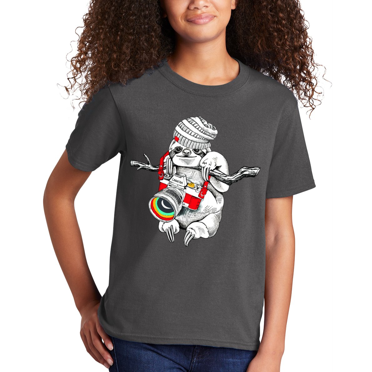 Hipster Sloth With Retro Camera Kids T-Shirt