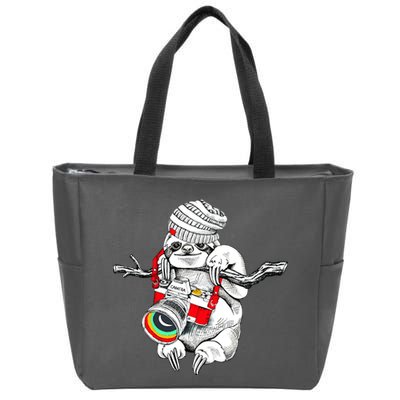 Hipster Sloth With Retro Camera Zip Tote Bag