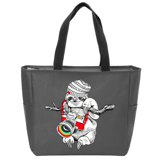 Hipster Sloth With Retro Camera Zip Tote Bag