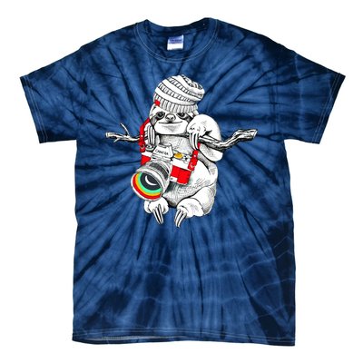 Hipster Sloth With Retro Camera Tie-Dye T-Shirt