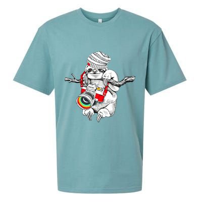 Hipster Sloth With Retro Camera Sueded Cloud Jersey T-Shirt