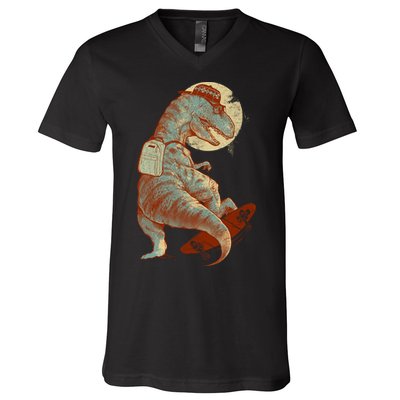 Hipster T-Rex Skateboarding V-Neck T-Shirt