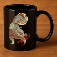 Hipster T-Rex Skateboarding 11oz C Handle Ceramic Mug