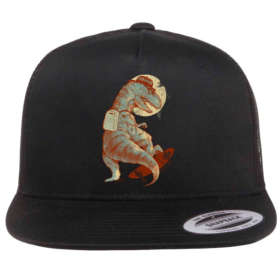 Hipster T-Rex Skateboarding Flat Bill Trucker Hat