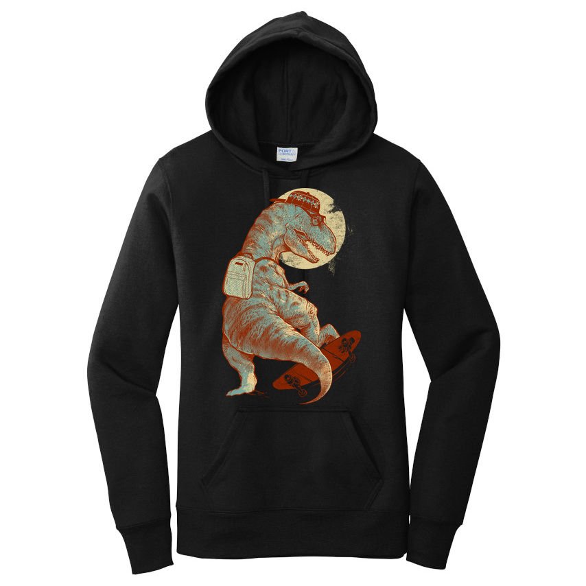 Hipster T-Rex Skateboarding Women's Pullover Hoodie