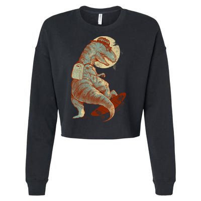 Hipster T-Rex Skateboarding Cropped Pullover Crew