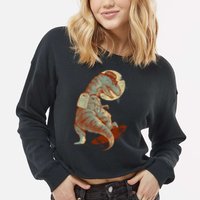 Hipster T-Rex Skateboarding Cropped Pullover Crew