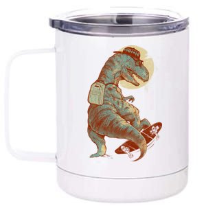 Hipster T-Rex Skateboarding 12 oz Stainless Steel Tumbler Cup